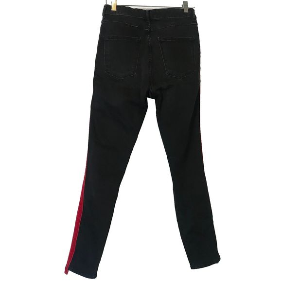 Zara Womens Skinny Jeans Blue Red Stripe 5 Pocket Zipper Denim Casual Pants 6 - Picture 7 of 9